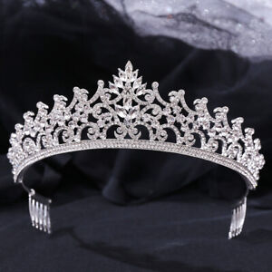 5.2cm Tall Large Crystal Tiara Crown Combs Wedding Queen Princess Prom 5 Colours