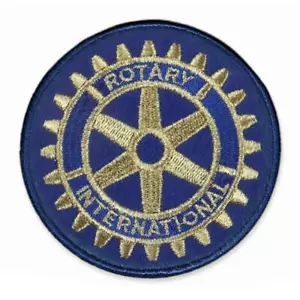 ROTARY CLUB INTERNATIONAL IRON ON PATCH 3" Round Blue Gold Gear Embroidered NEW - Picture 1 of 2