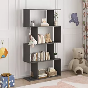 Wood Bookcase Bookshelf S Shape 4 Tier Shelves Free Shelving Storage Home Unit - Picture 1 of 8
