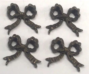 4 VTG Brass French Ormolu Stylized Ruffled Ribbon Bow Adornment Decorative Mount - Picture 1 of 8