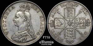 Great Britain, Victoria, Double Florin 1887, Arabic 1, XF+/XF-UNC - Picture 1 of 7