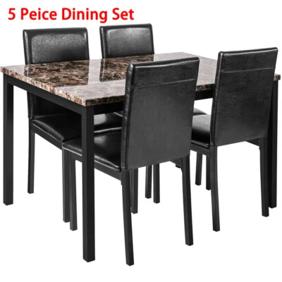 Juego de mesa de comedor moderno juego de mesa de cocina, mesa de comedor, 4 sillas de cuero sintético Foto 1 de 4