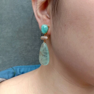 1 pairs 15x29mm Green Amethyst Prasiolite Amazonite Stud Earring - Image 1 of 4