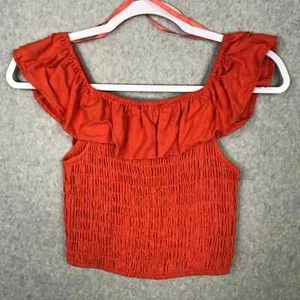 Monteau Crop Top Tank Small Linen Smocked Cottage Coquette Feminine Festival - Picture 1 of 8