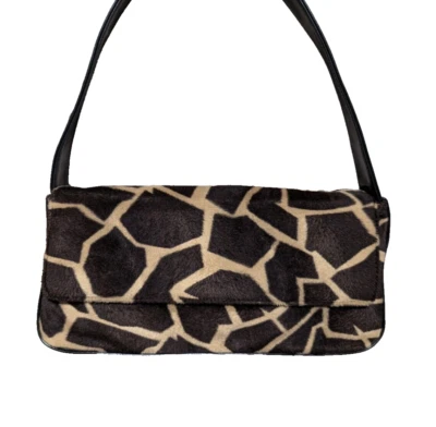 Animal Print Fuzzy Faux Fur & Leather Brown/Tan Clutch Baguette Shoulder Bag - Image 1 of 4