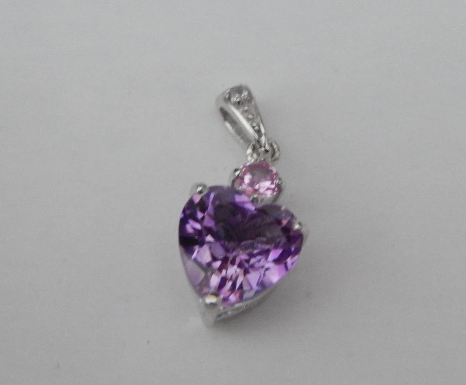 Colgante Corazón Amatista Púrpura Plata de Ley 925 Rosa Blanca Piedra Foto 1 de 4