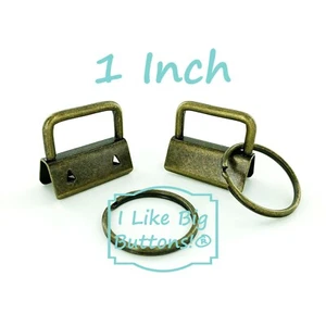 Key Fob Hardware 25 Sets - ANTIQUE BRASS 1 inch Clamps/Rings/Wristlet/Key Chains - Picture 1 of 9