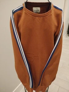 Men's Paper Denim & Cloth Brown Sweatshirt With Striped Sleeves Size Med - Picture 1 of 5