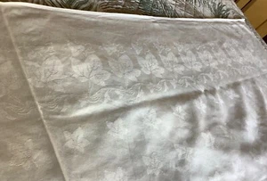 Vtg Cotton  DAMASK TABLECLOTH off white 68 x 70  " with ivy leaves - Picture 1 of 7