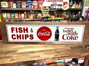 Huge Coca Cola Fish n Chips Milk Bar Sign 100cm Retro Vintage Old Advertising - Picture 1 of 4