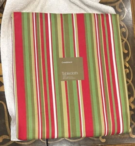 Crate & Barrel Joule Stripe Green White Red Christmas Tablecloth 60 x 120 New - Picture 1 of 4