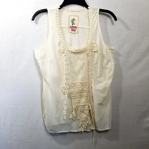 Johnny Was Cream Tank Sleevless Top With Crochet And Lace Accents Size Small - Picture 1 of 14
