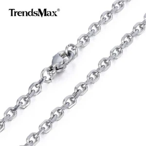 3mm Mens Chain Silver Tone Stainless Steel Necklace Cable Link Jewelry 18"-24" - Picture 1 of 10