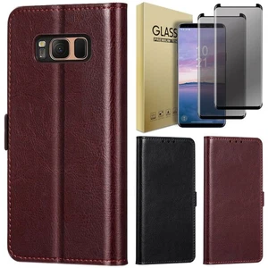 Funda tipo billetera de cuero para Samsung Galaxy S8/S8 Plus/vidrio templado de privacidad - Imagen 1 de 28