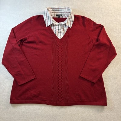 Suéter de Vestido East 5ta Talla 2X Rojo Tejido Suave Cuello a Rayas Adjunto Foto 1 de 4