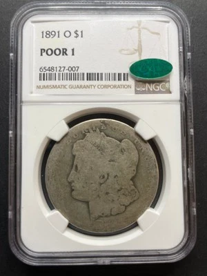 1891 O Morgan $1 NGC Poor 1 Lowball Rare CAC Green Bean Collectible Scarce PO 01 - Image 1 of 4