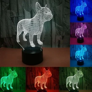 3D LED Night Light 7 Colors Hologram Decor Table Lamp French Bulldog Xmas Gift - Picture 1 of 20