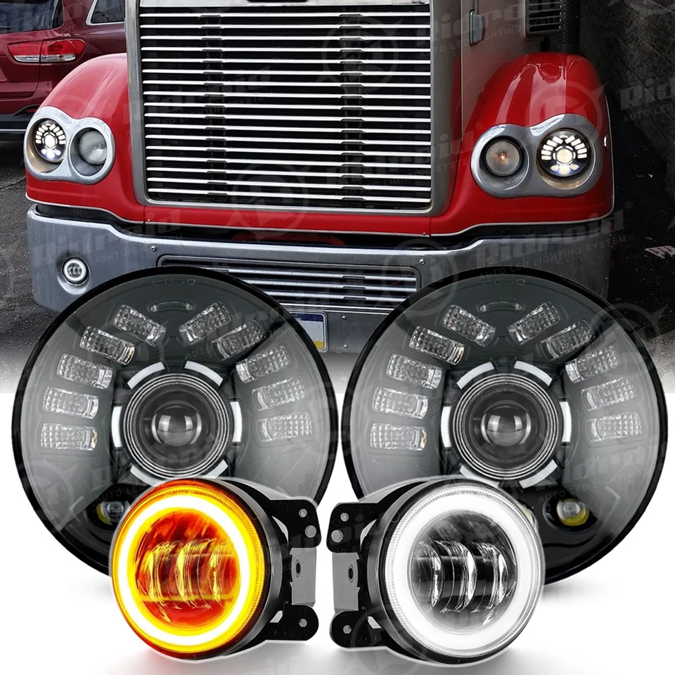 Faros LED redondos para Freightliner Coronado de 7 pulgadas + Combo de luces antiniebla LED de 4 pulgadas Foto 1 de 4