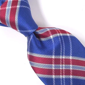 Tommy Hilfiger Herren Krawatte blau & rot, Karomuster. Seide & Polyester - Neu mit Etikett - Bild 1 von 11