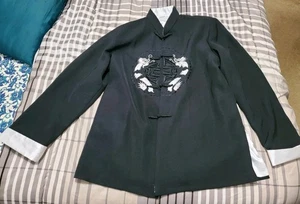 Chaqueta Dragón Asiático 100% Seda Cuello Chef Abrigo Nudo Lazo Vietnam Negro Grande - Imagen 1 de 16