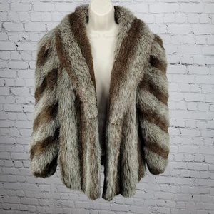 VTG Outerlayers Brown Faux Fur Shawl Collar Pockets Lined Coat USA Large L - Picture 1 of 16