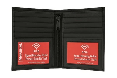 RFID Men's Genuine Leather European Bifold Wallet Slim Hipster 2 Windows Bk - Image 1 of 4