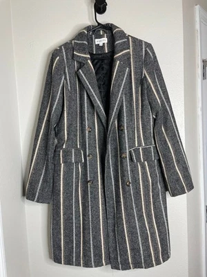 Striped Longline Coat M – Vintage Inspired Wool Blend Blazer Jacket, Preppy - Image 1 of 4