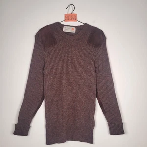 Vintage Wollpullover 36 Zoll Rundhals Leder Patches Made in UK Weekender Remploy - Bild 1 von 13