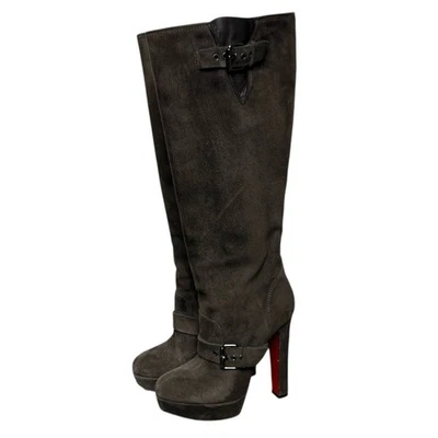 Christian Louboutin Harletty Brown Suede Knee High Boots EU 37.5 Heel Platform - Image 1 of 4