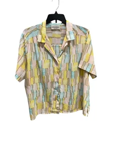 Donnkenny Damen 3X Bluse Knopfleiste Pastell Farbblock Kurzarm Oberteil 90er - Bild 1 von 6