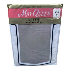 Vintage Antron Nylon MAY QUEEN Silver Glitter Seamless Stockings Stockings 11 - Picture 1 of 2