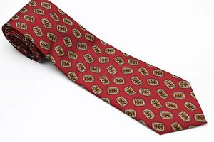 PERKINS SHEARER  Neck Tie  Rusty Red Brown Necktie 100% Silk Hand Printed ITALY - Picture 1 of 6