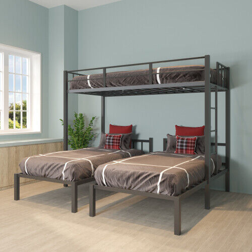 Twin Over Twin & Twin Triple Bunk Bed Platform Bed Frames For Kids Teens Adults