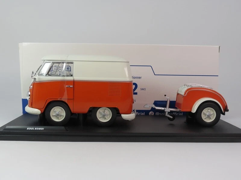 VOLKSWAGEN T1 VAN KOOL COMBI WITH TRAILER 1950 ORANGE/WHITE 1 18 Solido Auto Str