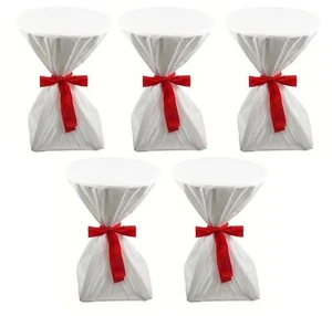 Sensalux, 5x Stehtischhusse 60cm Ø weiß, Schleifenbandfarbe wählbar, Hussen-Set - Bild 1 von 39