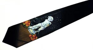 Men Silk Necktie Hand Painted Paul Cezanne Still Life W/ Cupid Art Tie Novelty - Picture 1 of 11