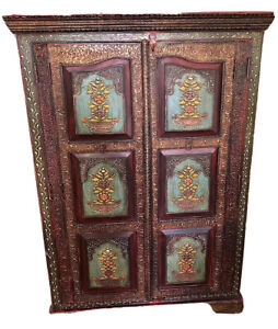 Hand carved and painted hardwood bar/storage cabinet 