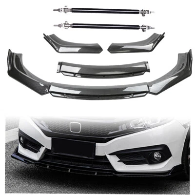 Front Bumper Lip Body Kit Spoiler For Volkswagen Jetta Carbon Fiber Black Strut Foto 1 de 4