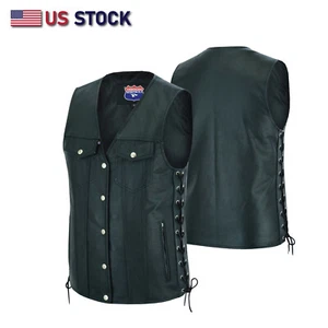 Herren Seite Spitze Leder Stil Biker Motorrad Leder Weste Pistole Taschen Tragearme - Bild 1 von 7