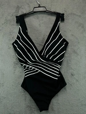 NWT Gottex Embrace Surplice One Piece Swimsuit V Neck Womens 8 Black Geometric - Image 1 of 4