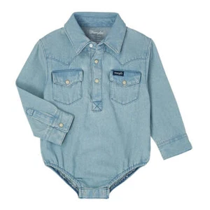 PQ1371D Wrangler Bebé Niño Manga Larga Denim Body - Azul Desteñido NUEVO - Imagen 1 de 6