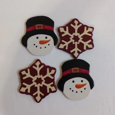 St. Nicholas Square Yuletide Drink Coaster Set 4pc Snowman Snowflake Red White - Image 1 of 4