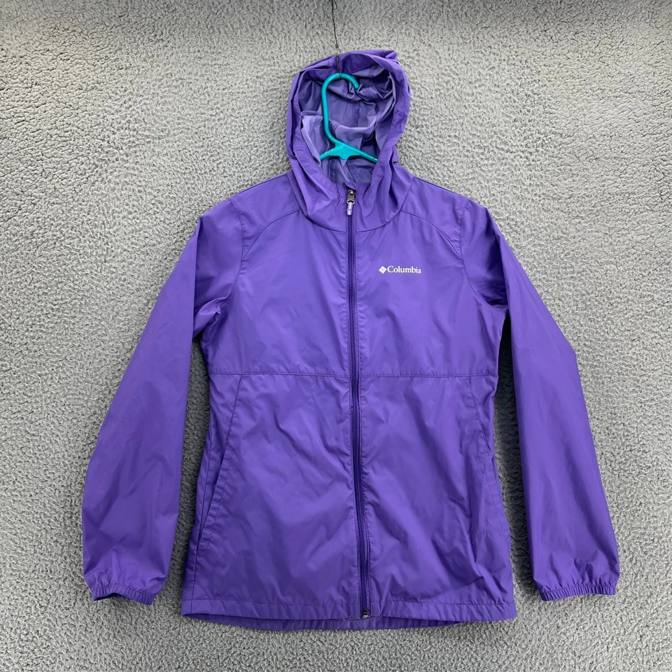 Chaqueta de lluvia cortavientos púrpura COLUMBIA para niña grande 14/16 con capucha ligera Foto 1 de 4