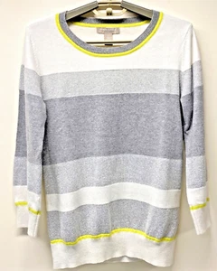 Banana Republic Womens S 3/4 Sleeve Chartreus Yellow White Gray Sparkle Sweater - Bild 1 von 12