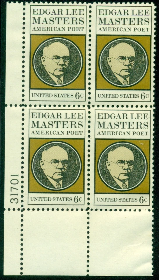 SCOTT # 1405 PLATE BLOCK, EDGAR LEE MASTERS, MINT, OG, NH, GREAT PRICE! - Image 1 of 1
