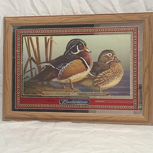 Signed Budweiser Ducks Mirror Doughtry Framed 23X16 Man Cave Bar - Picture 1 of 8