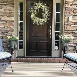 Beige Front Porch Doormat 23.6'' x 51'' Striped Outdoor Rug Washable Front Do... - Picture 1 of 6
