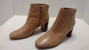 Marc Fisher Ankle Boots Beige Croc Embossed Leather Side Zip Womens 7.5M New - Picture 1 of 8