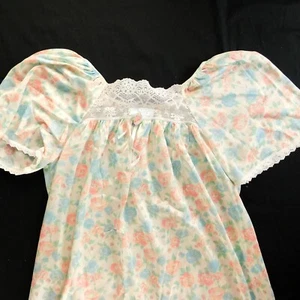 Camisón Vintage Ashley Taylor Íntimates M Nylon Manga Corta Abullonada Blanco Pastel - Imagen 1 de 8