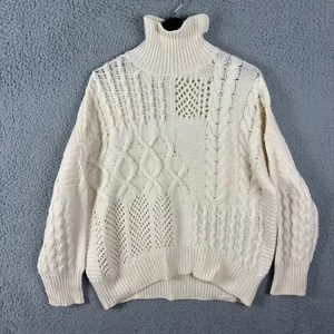 Athleta Womens Sweater Size Medium Bedford Wool Cashmere Cable Turtleneck Cream - Picture 1 of 17